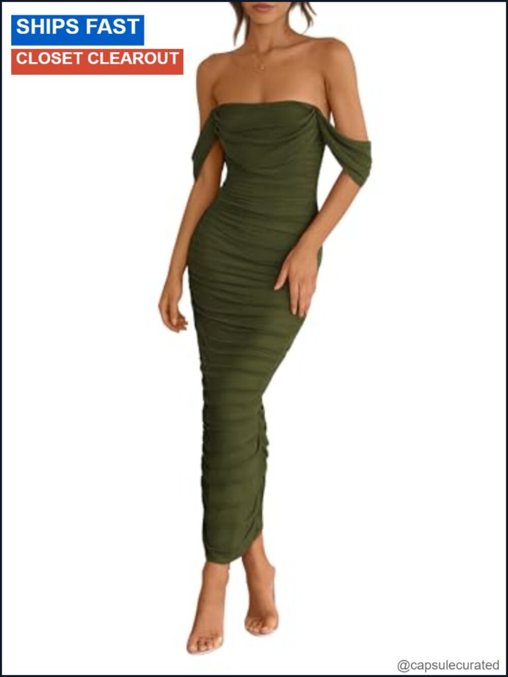 Women's Off Shoulder Ruched Bodycon Maxi Dress Formal Mesh Sleeveless Strapless